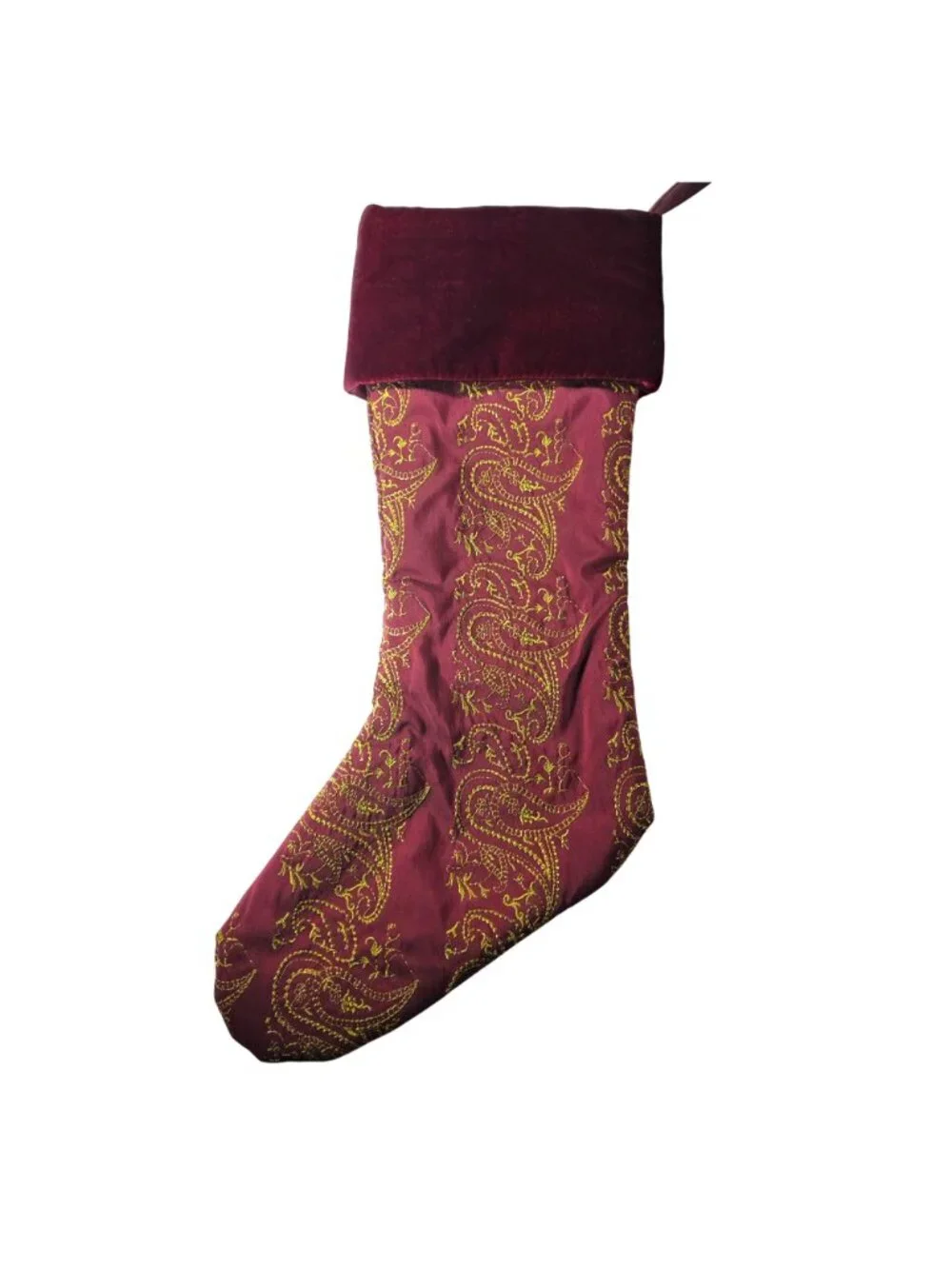 Set Of 4 stockings red Gold  embroidered Christmas Velvet Cuffs Paisley Design